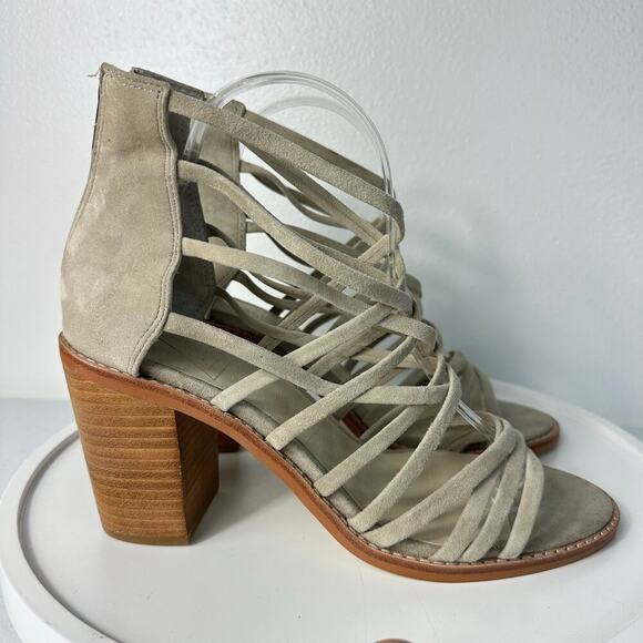 St. Sana Heels Joe Sandals Strappy Suede Leather Block Heel Open Toe Taupe 9 - Picture 2 of 12